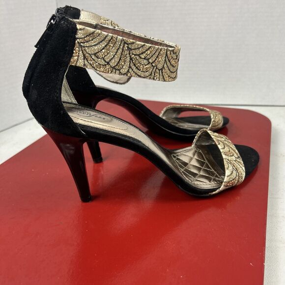 Alfani Women's Step‎ 'N Flex Sandals Heels Size 8M Gold Glitz Glam Retro Party - Picture 2 of 7